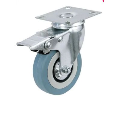 Колесо мебельное на площадке серое с тормозом HD пластиковое